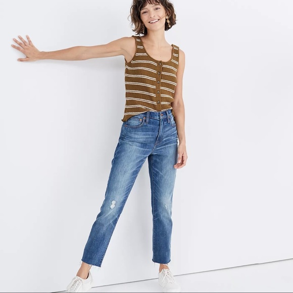 MADEWELL Blue Dover Wash The High-Rise Slim Boyjean Raw Hemmed